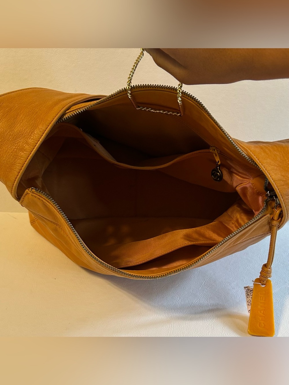 Chanel CC Stitch Mustard Orange Lambskin Shoulder Bag - Picture 6 of 6